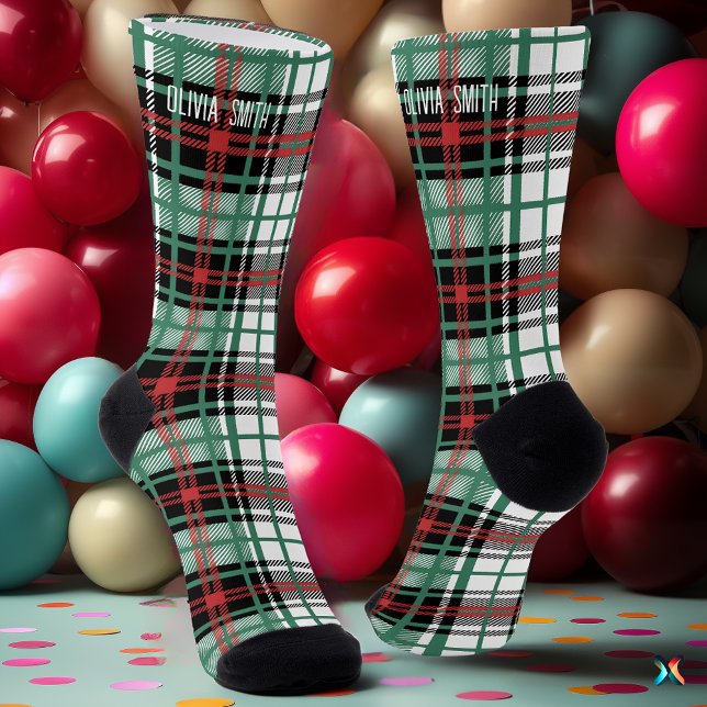Chaussette Tartan personnalisé rouge et vert à carreaux sur m (Créateur téléchargé)
