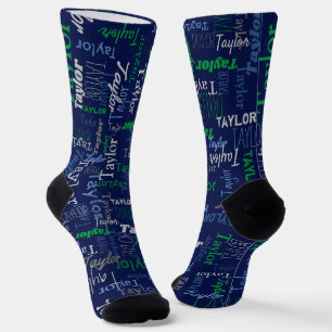 Chaussette Taylor nom personnalisé vert bleu gris chaussettes