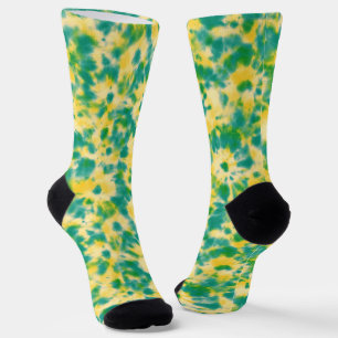 Chaussette Teinture Abstraite à l'aquarelle verte et jaune