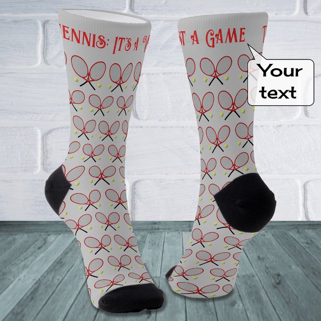Chaussette Tennis texte personnalisé motif gris rouge (Créateur téléchargé)
