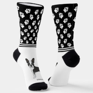 Chaussette Terrier De Boston Noir Et Blanc Avec Nom Et Patrou