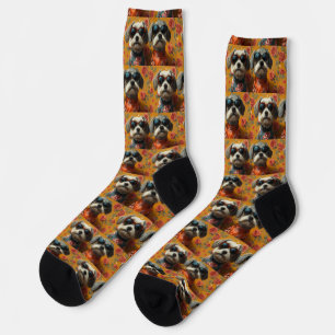 Chaussette Terrier tibétain avec coeur Roses Saint Valentin