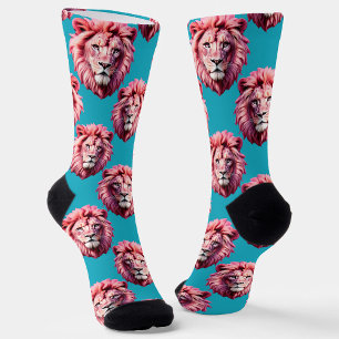 Chaussette Tête de lion rose motif animal design bleu