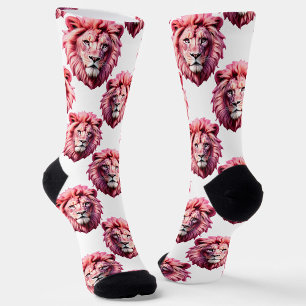 Chaussette Tête de lion rose motif design blanc