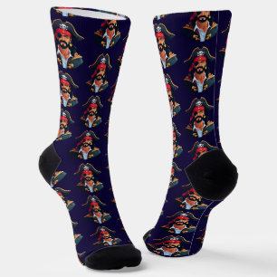 Chaussette Tête de pirate avec chapeau de marin et cache-œil