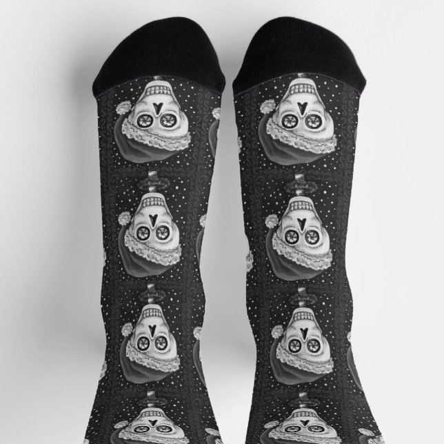 CHAUSSETTE TÊTE MORTE PÈRE NOËL SKULL, HUMOUR SKELETON DE NOË (Haut)