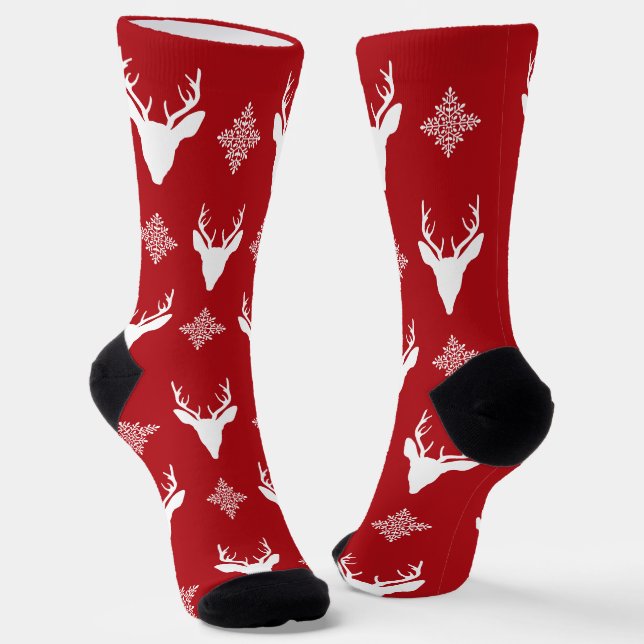 Chaussette Têtes de cerfs blancs et flocons de neige Motif de (Angulaire)