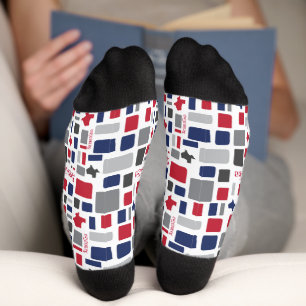 Chaussette Texas Red & Blue Wonky Carrés & Rectangles Chausse