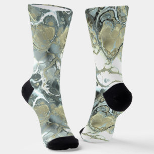 Chaussette Texture fluide de pierre de marbre gris et or abst