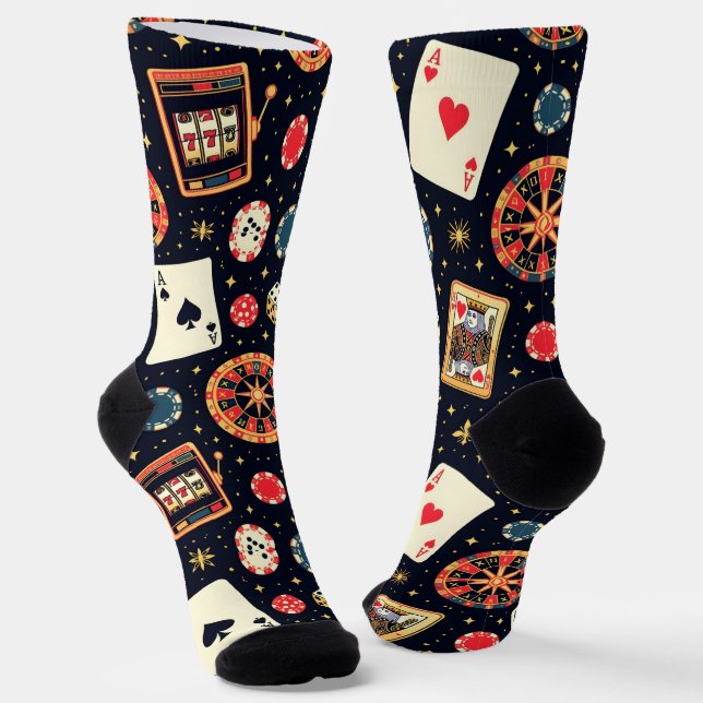 Chaussette Thème de motif de casino sur fond noir (Angulaire)