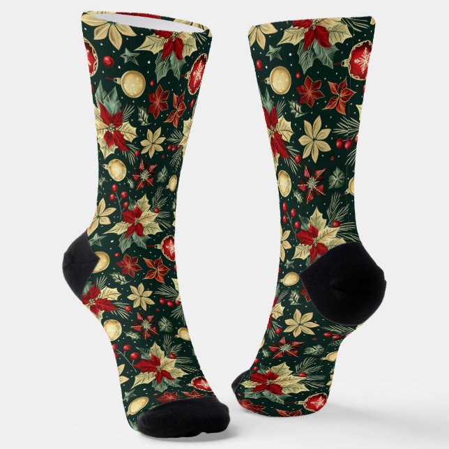 Chaussette Thème de Noël festif Poinsettia Motif (Angulaire)