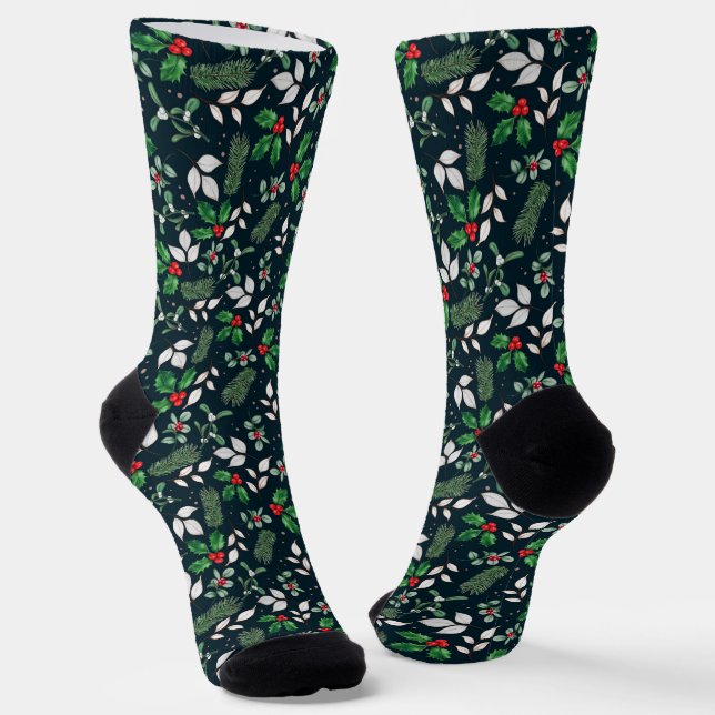 Chaussette Thème de Noël Holly, Mistletoe, Berries rouges (Angulaire)