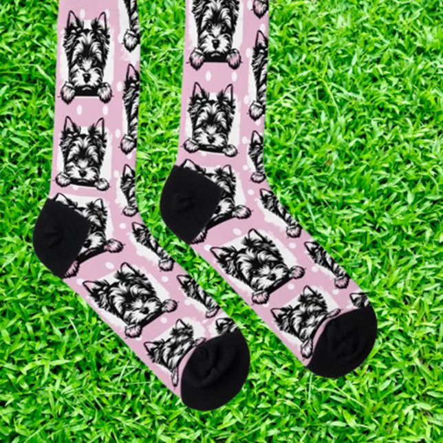 Chaussette Thème des points roses de chiot gallois Terrier (Keep your feet cozy and stylish with Welsh Terrier Puppy Pink Dots Theme Socks—perfect for dog lover)