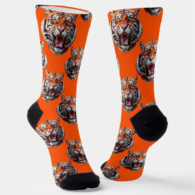 Chaussette Tiger Head Pattern Design Orange  (Créateur téléchargé)