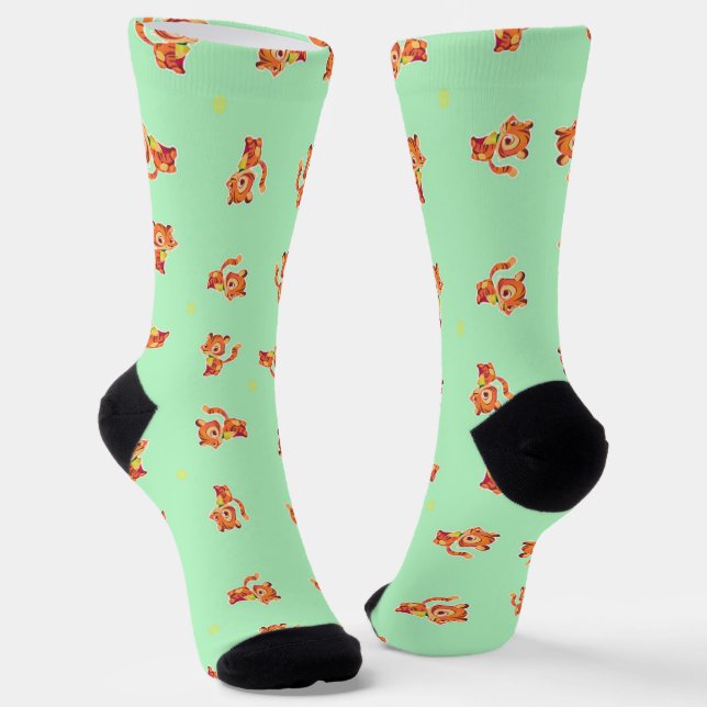 Chaussette Tigre bébé mignon sur chaussettes vertes (Angulaire)