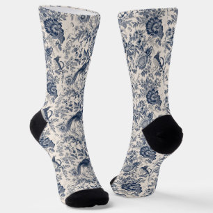 Chaussette Toile bleue vintage Fleurie