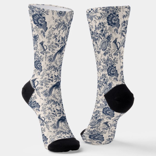 Chaussette Toile bleue vintage Fleurie (Angulaire)