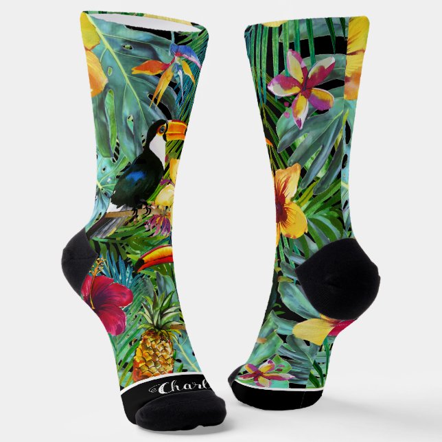 Chaussette Toucans floraux tropicaux sur mesure amusants en n (Angulaire)