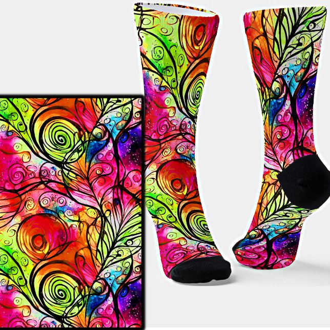 Chaussette Tourbillons Abstraits rose vert (Créateur téléchargé)