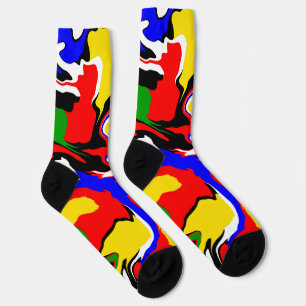 Chaussette Tourbillons rouges, jaunes, noirs, bleus et verts