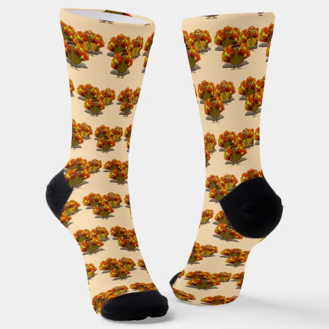 Chaussette Touriste, pèlerin et dindes inquiètes Thanksgiving (Angulaire)