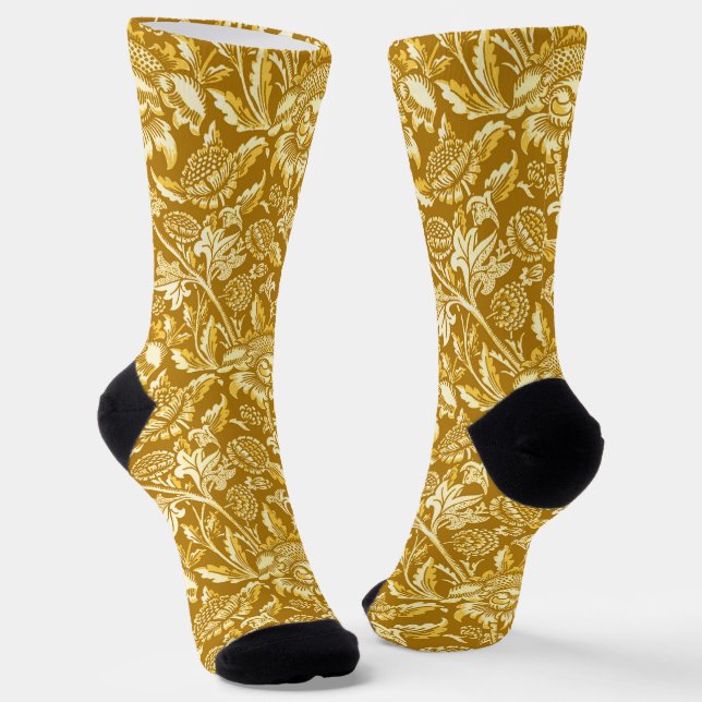 Chaussette Tournesols de William Morris, jaune moutarde / or (Angulaire)