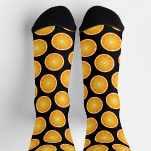 Chaussette Tranches de fruit orange jus cool sur fond noir