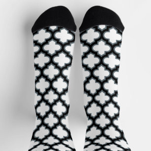 Chaussette Trellis blanc et noir, treillis, Quatrefoil