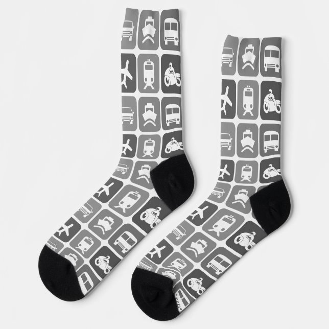 Chaussette Trendy Travel Icons Black and White Pattern (Gauche)