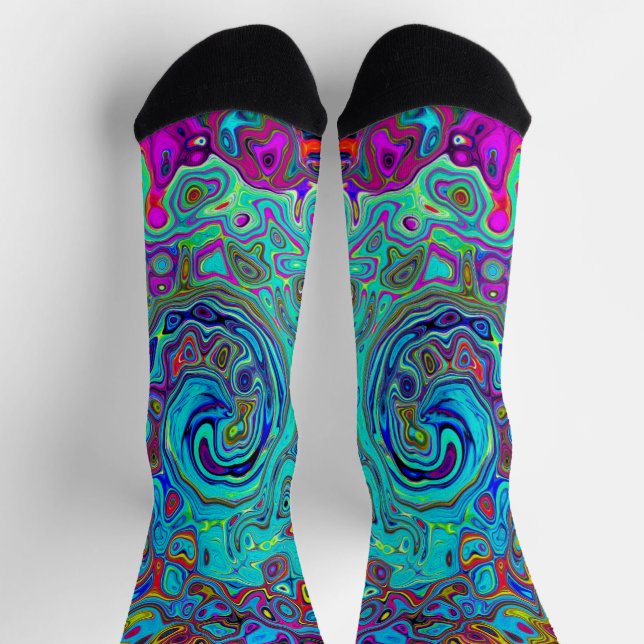Chaussette Trippy Sky Blue Abstrait Retro Liquid Swirl (Haut)