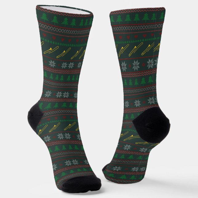 Chaussette Trombone Ugly Christmas Sweater Pattern Holiday (Angulaire)