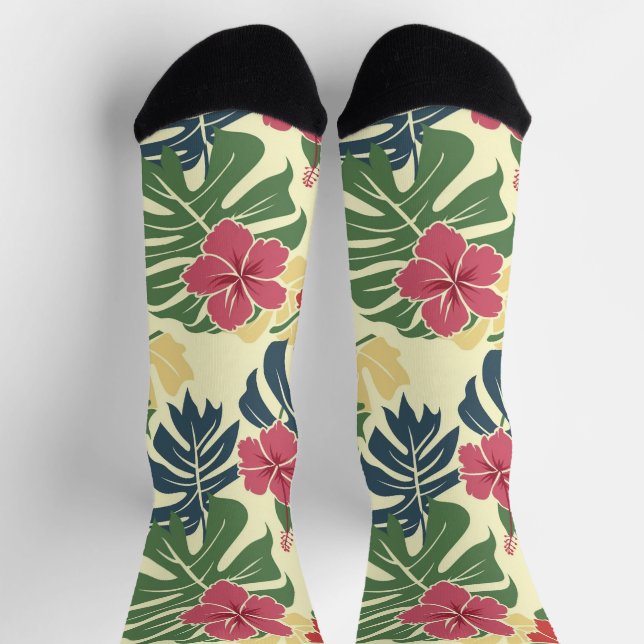 Chaussette Tropical floral jaune (Haut)