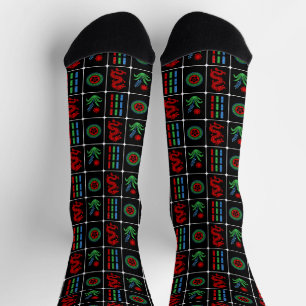 Chaussette Tuiles de Mahjong #4 Rouge Vert Bleu Noir