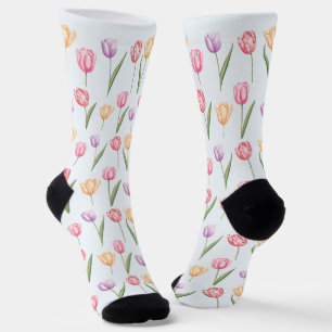 Chaussette Tulipes Motif Fleur De Aquarelle Coloré