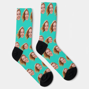 Chaussette Turquoise Funny Personnalisé Photo Visage Femmes