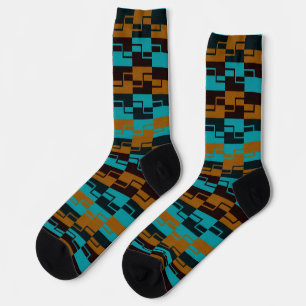 Chaussette Turquoise Géométrique et Brun Noir clair/foncé