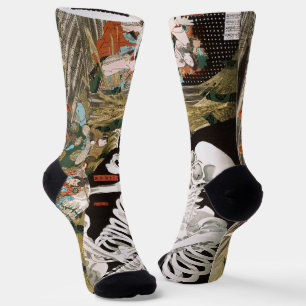 Chaussette Ukiyo-e Vintage : L'Art du Spectre de Squelette de