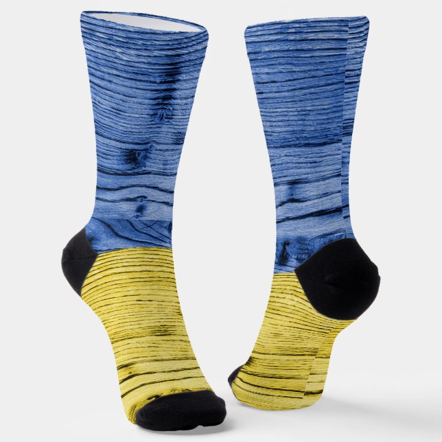 Chaussette Ukraine drapeau bleu jaune motif de texture de boi (Angulaire)