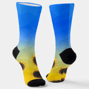 Chaussette Ukraine jaune bleu géométrie maillage motif Fleurs