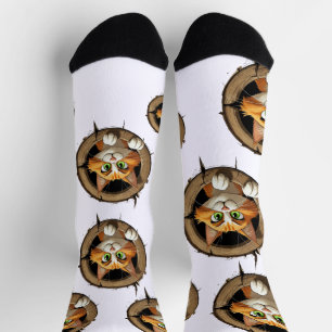 Chaussette Un chat de dessin animé avec des yeux verts brilla
