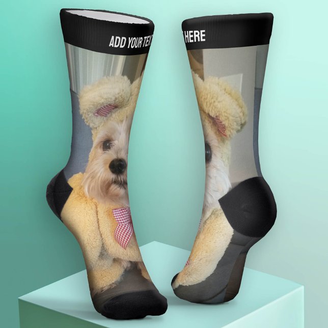 Chaussette Une photo et un texte verticaux en haut - identiqu (Custom Socks - Add Your Photo Collage)