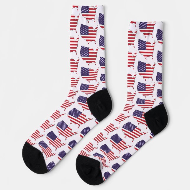 Chaussette USA Drapeau et carte Souvenir Design (Gauche)