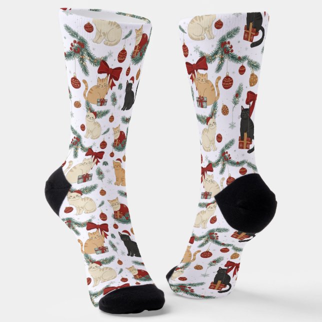 Chaussette ute Cats and Christmas Decorations Pattern Socks (Angulaire)