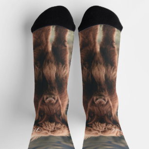 Chaussette Vache de Highland calvaire herbe d'automne monogra