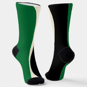 Chaussette Vagues simples 2 en vert, crème et noir