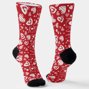 Chaussette Valentines artisanales typographie motif coeurs