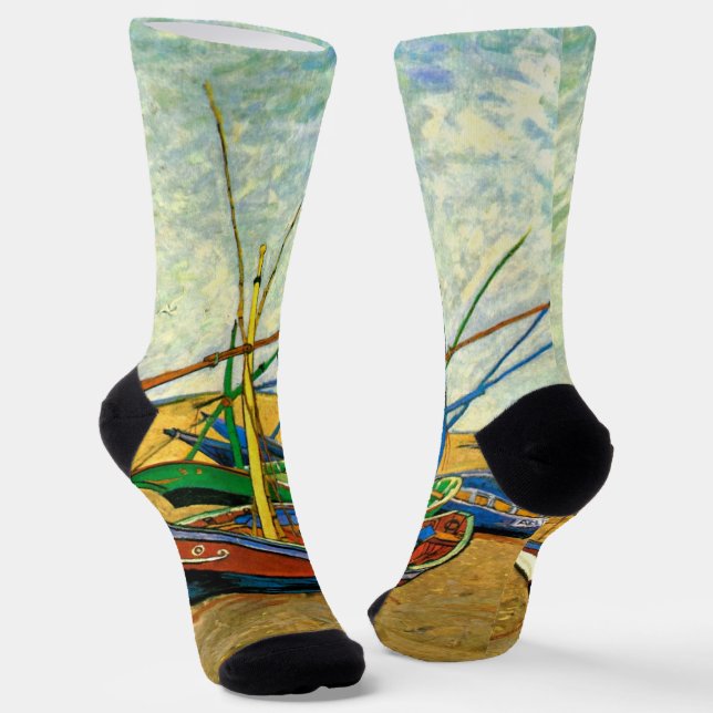 Chaussette Van Gogh Bateaux de pêche sur la plage de Saintes  (Angulaire)