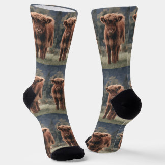 Chaussette Veau de vache des Highlands automne herbe motif ru