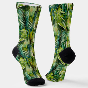 Chaussette Vert et Turquoise Aquarelle Tropical Palm Feuille