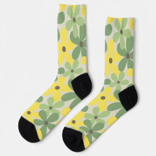 Chaussette Vert jaune rétro Y2K les années 70 Fleur Motif